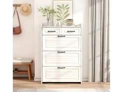 Schoenenkast In Spaanplaat - 3 Klepdeuren En 2 Laden - Wit-ModernLuxe Discount