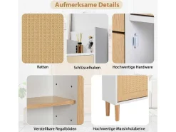 Schoenenkast Met 3 Klepdeuren En 1 Lade Afmeting 90L X 17B X 125H Cm Houtlook Rotan Rieteffect Kleur Wit + Eiken-Vente-unique Best