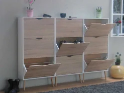 Schoenenkasten Napoli (Set Van Drie) Met 3 Lades Wit / Eiken.-Vente-unique