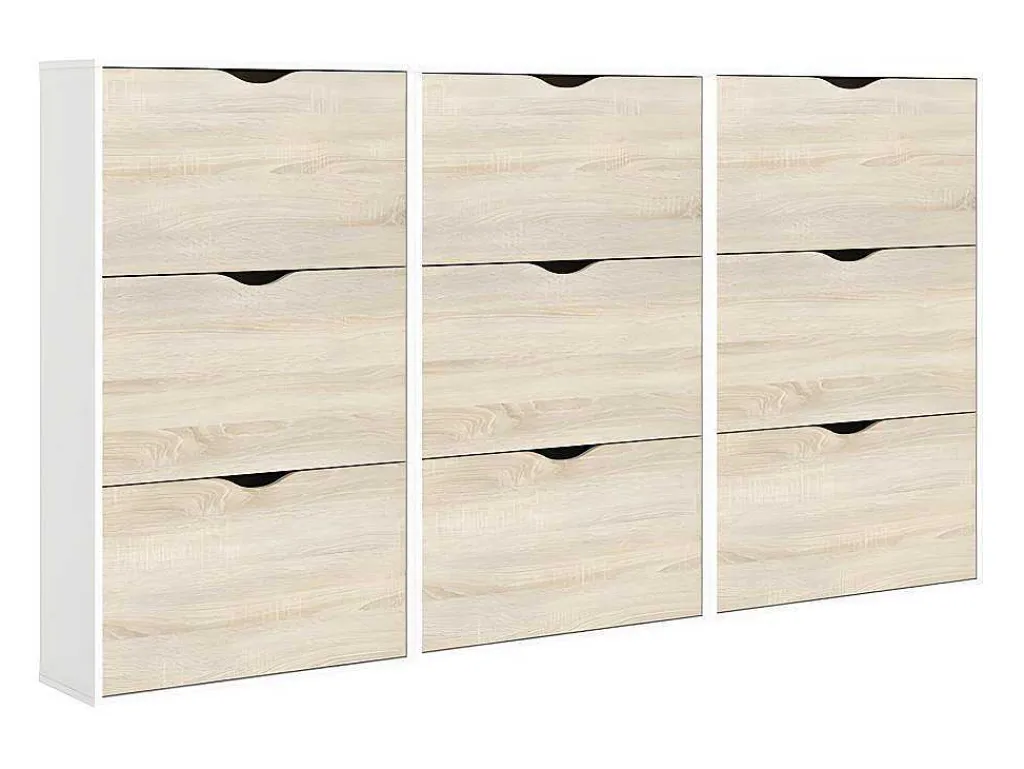 Schoenenkasten Napoli (Set Van Drie) Met 3 Lades Wit / Eiken.-Vente-unique