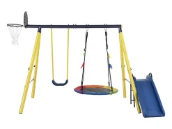 Schommel Met Glijbaan Voor Kinderen - Metalen Frame - Buitenspeeltuin Voor Kinderen Van 3 Tot 8 Jaar - Geel-Vente-unique Clearance
