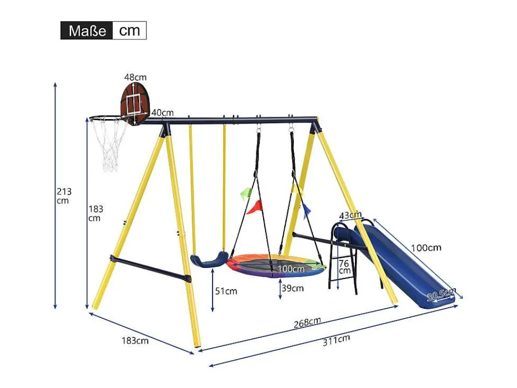 Schommel Met Glijbaan Voor Kinderen - Metalen Frame - Buitenspeeltuin Voor Kinderen Van 3 Tot 8 Jaar - Geel-Vente-unique Clearance