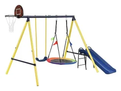 Schommel Met Glijbaan Voor Kinderen - Metalen Frame - Buitenspeeltuin Voor Kinderen Van 3 Tot 8 Jaar - Geel-Vente-unique Clearance