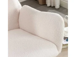 Schommelstoel - Relaxstoel Voor In De Woonkamer - Opgevuld Met Teddypluche - Vakjes Aan De Zijkant Van De Armleuningen - Houten Onderstel - Wit-ModernLuxe Best