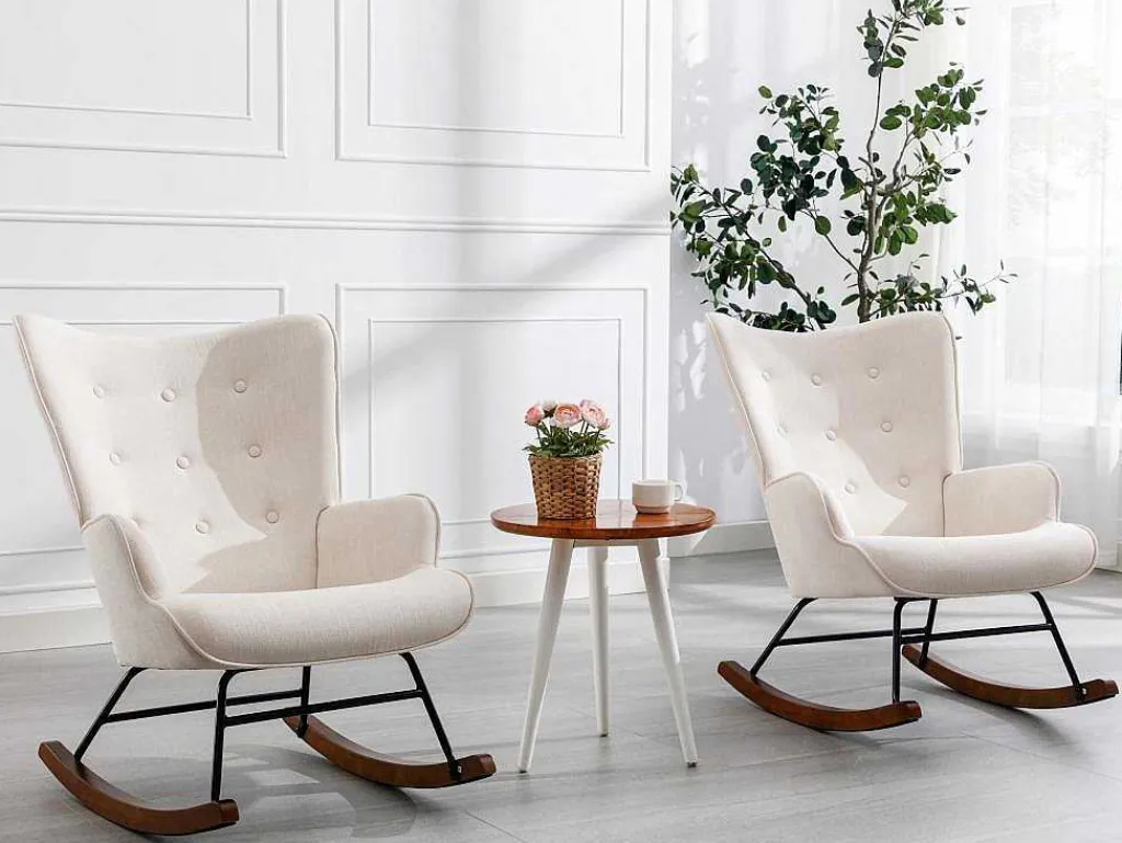 Schommelstoel Van Beige Gechineerde Stof Elmina Ii-Vente-unique