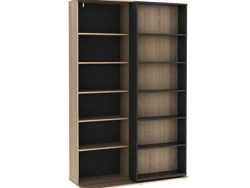 Schuifboekenkast Met 18 Nissen - Naturel En Antraciet - Prali-Vente-unique Clearance
