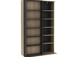 Schuifboekenkast Met 18 Nissen - Naturel En Antraciet - Prali-Vente-unique Clearance