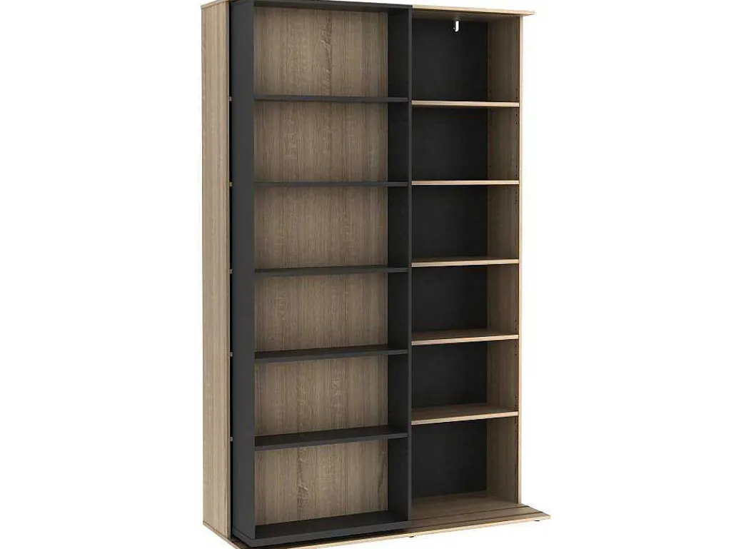 Schuifboekenkast Met 18 Nissen - Naturel En Antraciet - Prali-Vente-unique Clearance