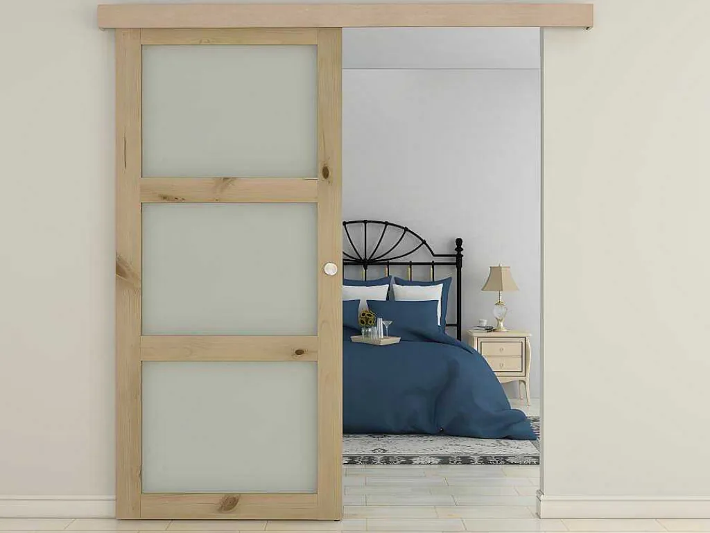 Schuifdeur Acosta Met 3 Ramen - H205Xb83Cm - Natuurlijk Mdf-Vente-unique Discount