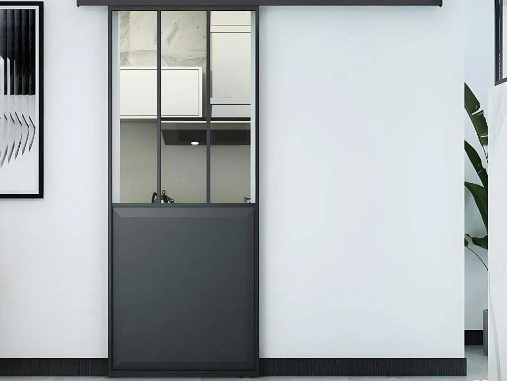 Schuifdeur In Gehard Glas - Mat Zwart - H205Cm X B73Cm - Artisto-Vente-unique Outlet