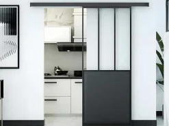 Schuifdeur In Gehard Glas - Mat Zwart - H205Cm X B73Cm - Artisto-Vente-unique Outlet