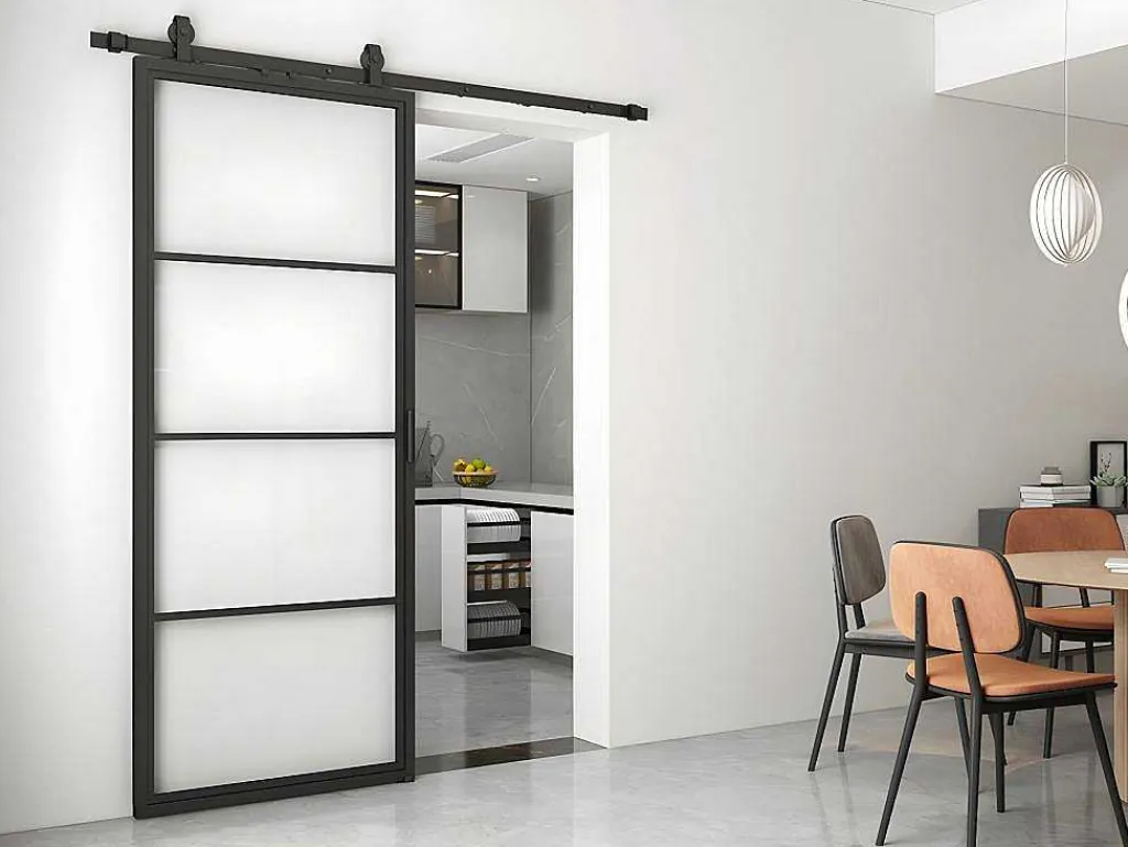 Schuifdeur Sinca - H205Cm X B73Cm - Helder Gehard Glas En Aluminium-Vente-unique Hot