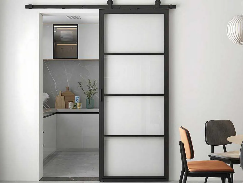 Schuifdeur Sinca - H205Cm X B73Cm - Helder Gehard Glas En Aluminium-Vente-unique Hot
