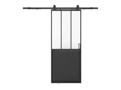 Schuifdeur Werkplaatsstijl Met Rails - Zwart En Mat Gehard Glas - H205 Cm X L93 Cm - Artisto Ii-Vente-unique Discount