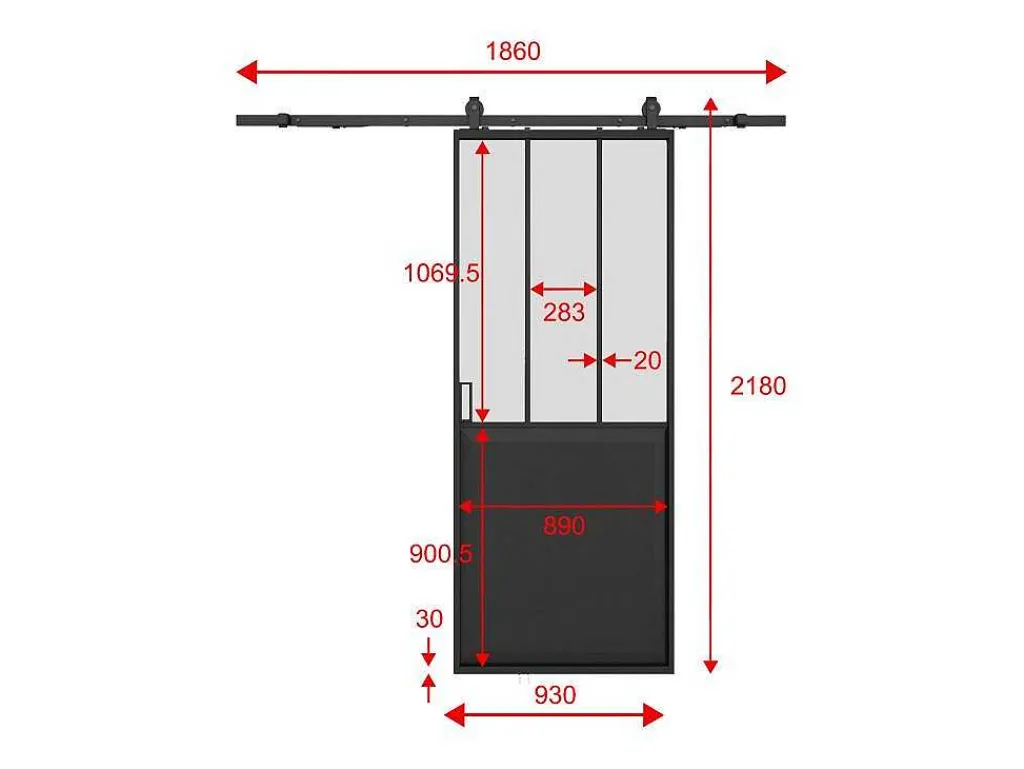 Schuifdeur Werkplaatsstijl Met Rails - Zwart En Mat Gehard Glas - H205 Cm X L93 Cm - Artisto Ii-Vente-unique Discount
