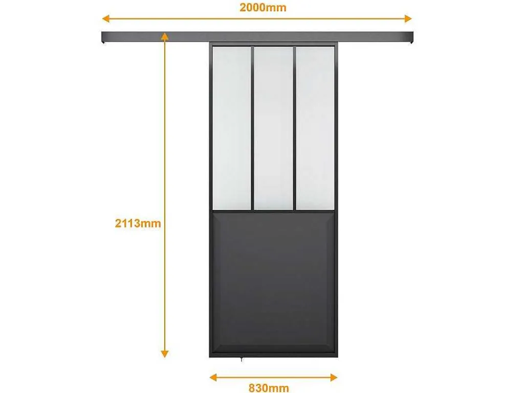 Schuifdeur Werkplaatsstijl - Zwart En Mat Gehard Glas - H205 X B73 Cm - Artisto-Vente-unique Outlet