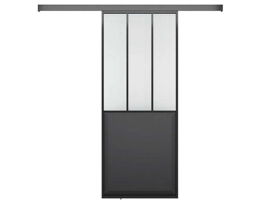 Schuifdeur Werkplaatsstijl - Zwart En Mat Gehard Glas - H205 X B73 Cm - Artisto-Vente-unique Outlet