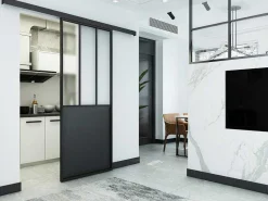 Schuifdeur Werkplaatsstijl - Zwart En Mat Gehard Glas - H205 X B73 Cm - Artisto-Vente-unique Outlet