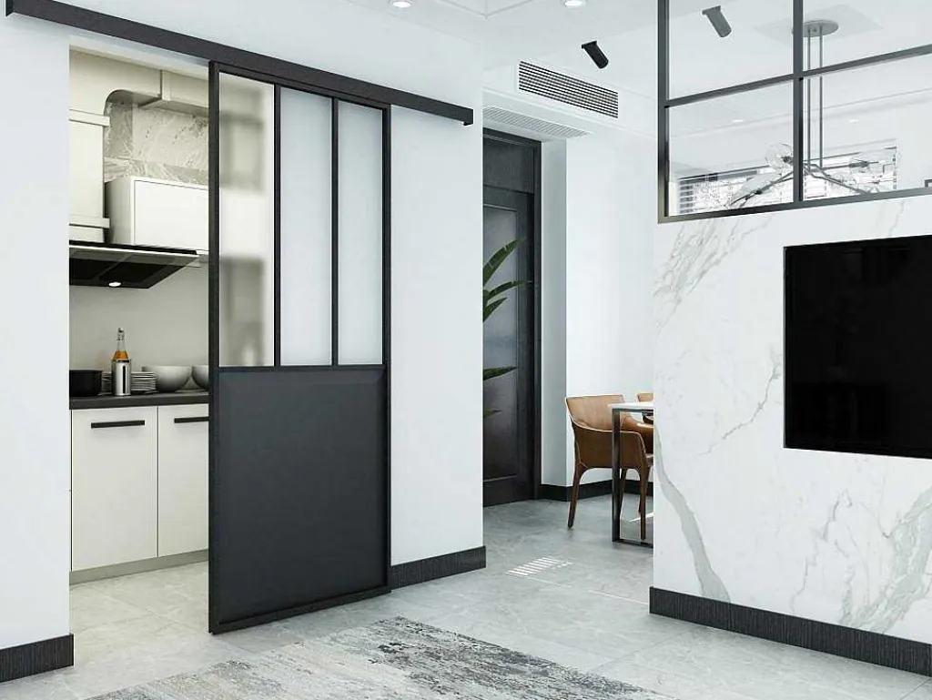 Schuifdeur Werkplaatsstijl - Zwart En Mat Gehard Glas - H205 X B73 Cm - Artisto-Vente-unique Outlet
