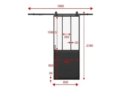 Schuifdeur Werkplaatsstijl Met Rails - Zwart En Mat Gehard Glas - H205 Cm X B83 Cm - Artisto Ii-Vente-unique Sale