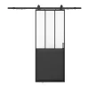 Schuifdeur Werkplaatsstijl Met Rails - Zwart En Mat Gehard Glas - H205 Cm X L63 Cm - Artisto Ii-Vente-unique