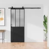 Schuifdeur Werkplaatsstijl Met Rails - Zwart En Mat Gehard Glas - H205 Cm X L73 Cm - Artisto Ii-Vente-unique Discount