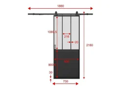 Schuifdeur Werkplaatsstijl Met Rails - Zwart En Mat Gehard Glas - H205 Cm X L73 Cm - Artisto Ii-Vente-unique Discount