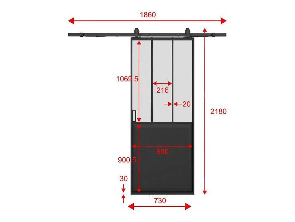 Schuifdeur Werkplaatsstijl Met Rails - Zwart En Mat Gehard Glas - H205 Cm X L73 Cm - Artisto Ii-Vente-unique Discount