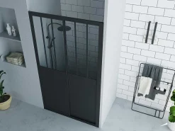 Schuifdouchedeur Mat Zwart Met Werkplaatsstijl - 120 X 195 Cm - Urbanik-Shower & Design Online