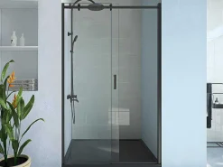 Schuifdouchedeur Met Wieltjes Mat Zwart Industriele Stijl - 120 X 195 Cm - Anakao-Shower & Design Best