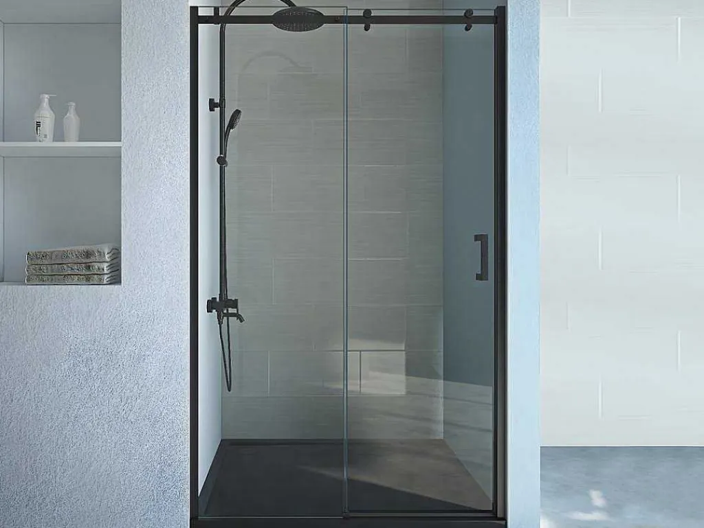 Schuifdouchedeur Met Wieltjes Mat Zwart Industriele Stijl - 120 X 195 Cm - Anakao-Shower & Design Best