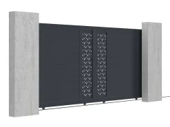 Schuifpoort Van Aluminium Met Motieven - Halfopengewerkt - L. 374 X H. 180 Cm - Antraciet - Gregor-EXPERTLAND Hot