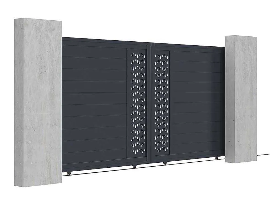 Schuifpoort Van Aluminium Met Motieven - Halfopengewerkt - L. 374 X H. 180 Cm - Antraciet - Gregor-EXPERTLAND Hot
