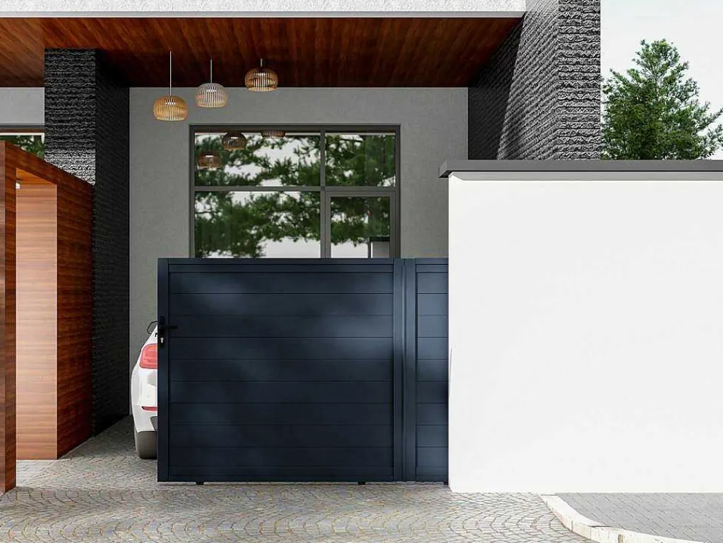 Schuifpoort Van Antraciet Opengewerkt Aluminium - L374 X 165 Cm - Nazario-EXPERTLAND Best