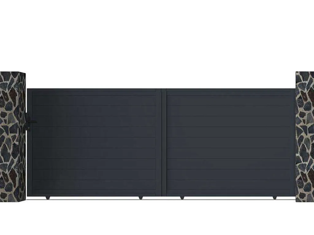 Schuifpoort Van Antraciet Opengewerkt Aluminium - L416 X 165 Cm - Nazario-EXPERTLAND
