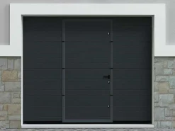 Sectionale Garagedeur - Gegroefd Effect - Centrale Loopdeur - Antraciet - Automatisch - Noria-Vente-unique Sale