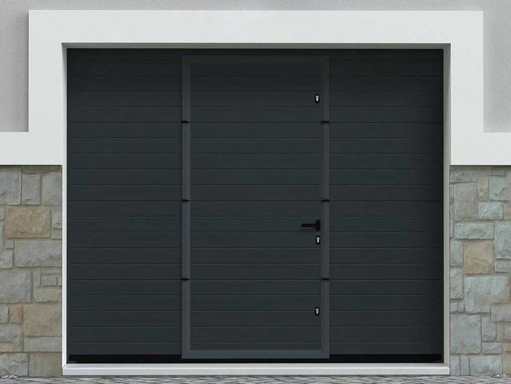 Sectionale Garagedeur - Gegroefd Effect - Centrale Loopdeur - Antraciet - Automatisch - Noria-Vente-unique Sale