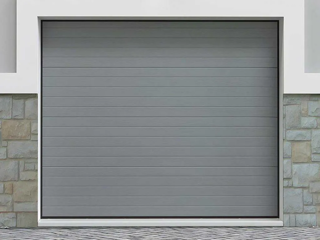 Sectionale Garagedeur Grijs Gegroefd Effect Met Motor - Noria-Vente-unique Hot