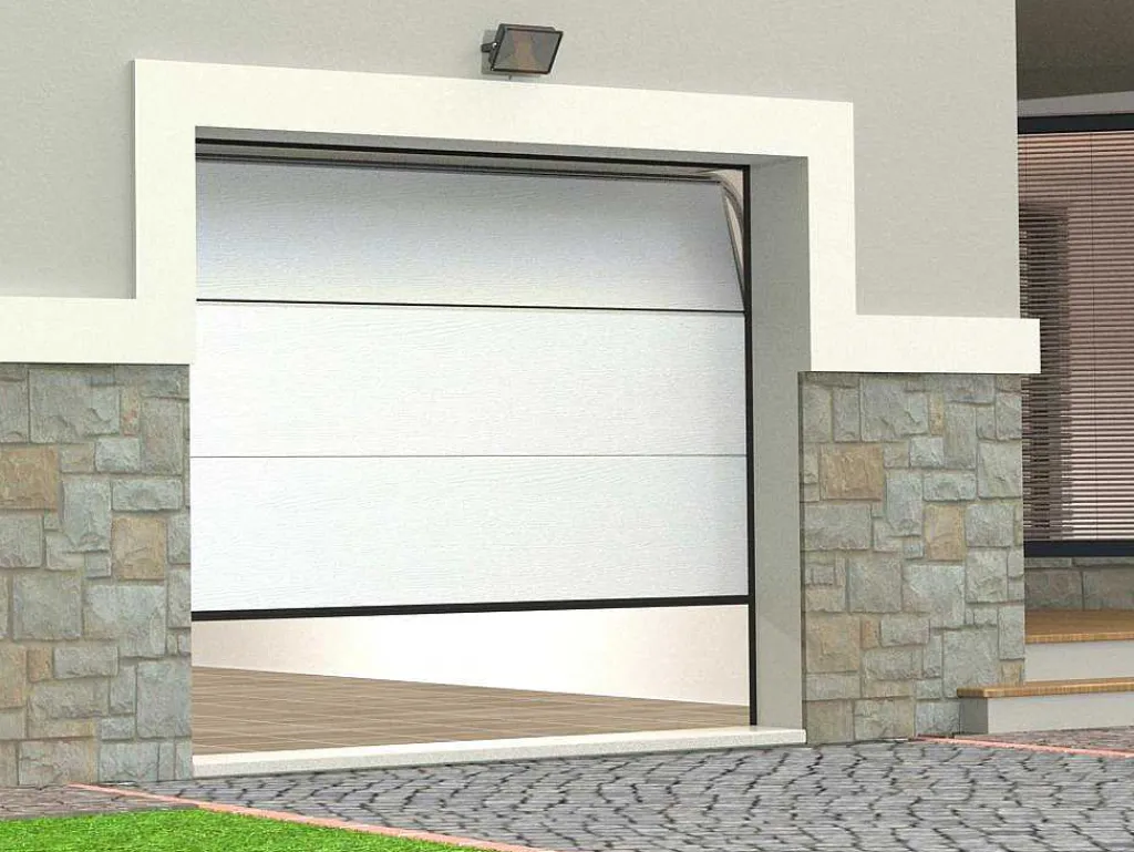 Sectionale Garagedeur Houteffect Wit Met Motor - Prieta-Vente-unique Sale
