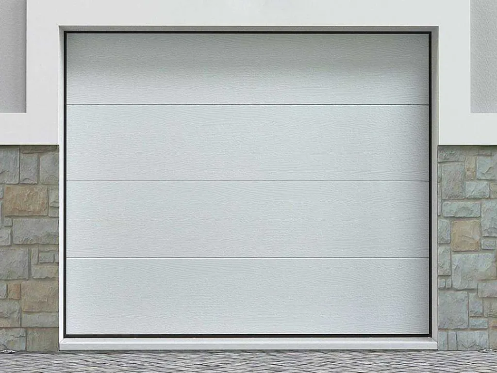 Sectionale Garagedeur Houteffect Wit Met Motor - Prieta-Vente-unique Sale