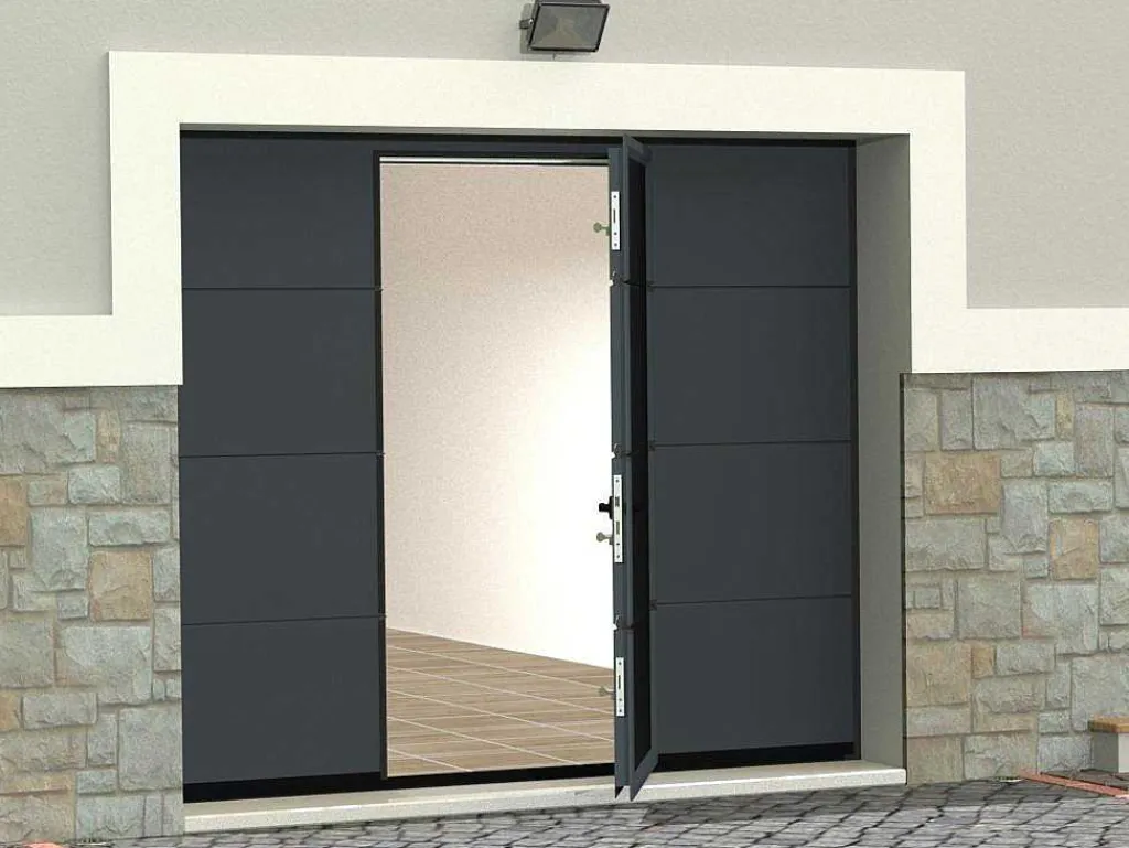 Sectionale Garagedeur Met Glad Effect En Centrale Loopdeur In Antraciet Met Motor - Lavega-Vente-unique Online