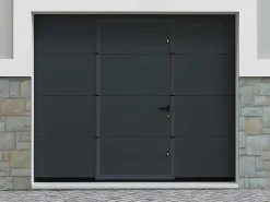 Sectionale Garagedeur Met Glad Effect En Centrale Loopdeur In Antraciet Met Motor - Lavega-Vente-unique Online
