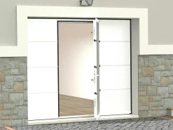 Sectionale Garagedeur Met Glad Effect Met Centrale Witte Loopdeur En Motor - Lavega-Somfy Discount
