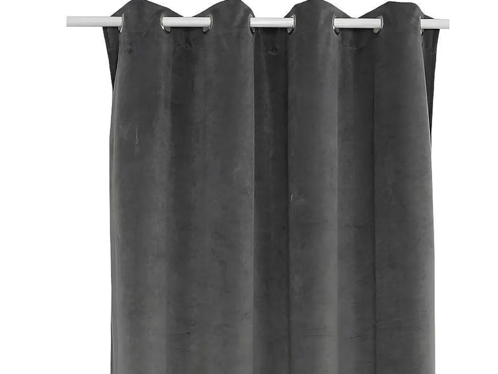 Set 2 Gordijnen Luxe - Polyesterfluweel - 140X260Cm - Grijs-OZAIA