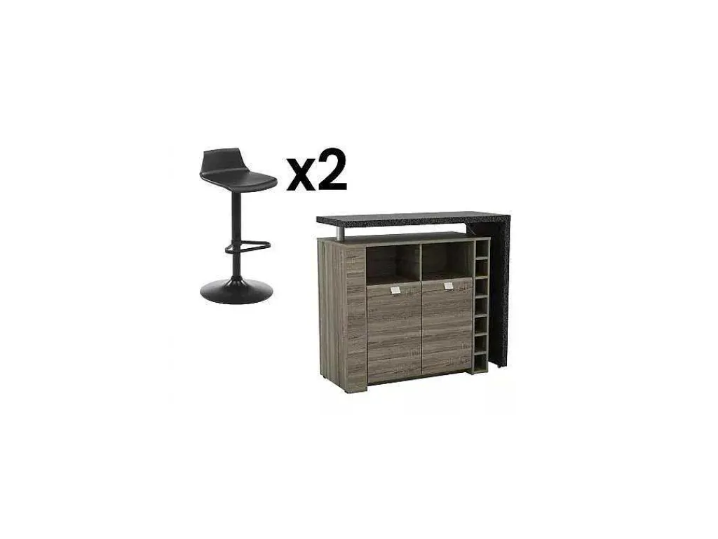 Set "Bar": Barmeubel Meteorite + 2 Barkrukken Calas - Zwart En Grijs-Vente-unique Hot