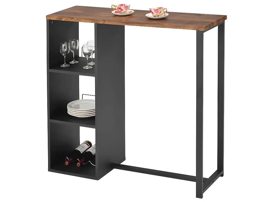 Set "Bar": Barmeubel Morena + 2 Barkrukken Calas - Zwart En Notenhout-Effect-Vente-unique Best