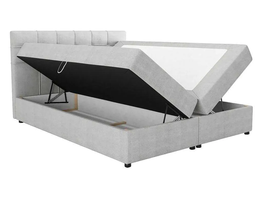Set Bed Met Hoofdbord Met Capitons + Bedbodem Met Opbergruimte + Matras + Dekmatras - 180 X 200 Cm - Stof - Lichtgrijs - Kida Van Ysmee-Ysmée Outlet
