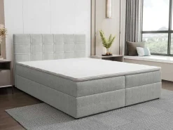 Set Bed Met Hoofdbord Met Capitons + Bedbodem Met Opbergruimte + Matras + Dekmatras - 180 X 200 Cm - Stof - Lichtgrijs - Kida Van Ysmee-Ysmée Outlet