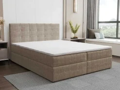 Set Bed Met Hoofdbord Met Capitons + Bedbodem Met Opbergruimte + Matras+ Dekmatras- 180 X 200 Cm - Stof - Taupegrijs - Kida Van Ysmee-Ysmée
