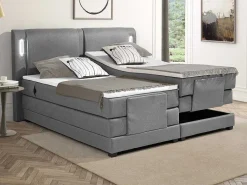 Set Boxspring + Hoofdbord Met Ledlampjes + Elektrische Relaxbedbodems + Matras + Topmatras - 2 X 90 X 200 Cm - Grijze Stof - Astemi Van-Palacio Online